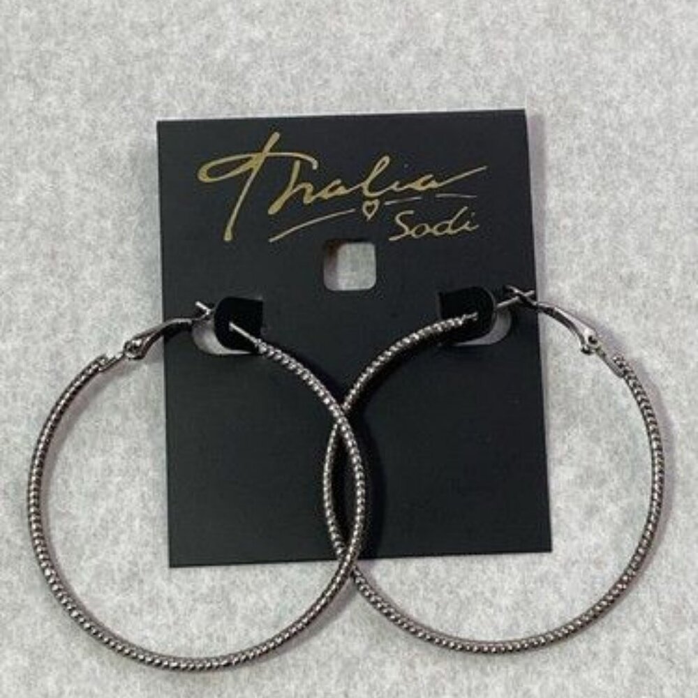 Thalia Sodi Large Gold Tone Crystal Pave Hoop Earrings